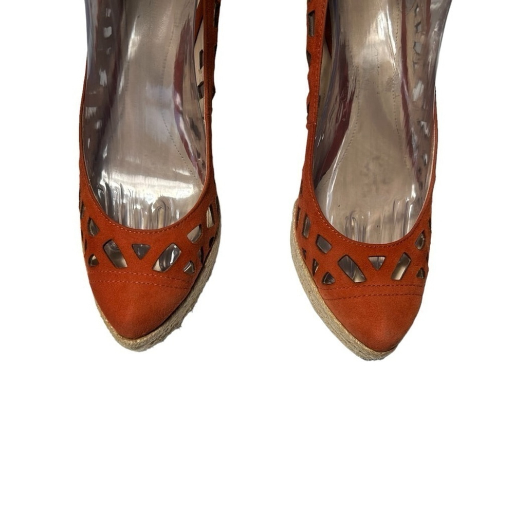 Calvin Klein Burnt Orange Viktoria Suede Espadrille Wedge Sandal Lasercut Size 9 - Picture 12 of 16